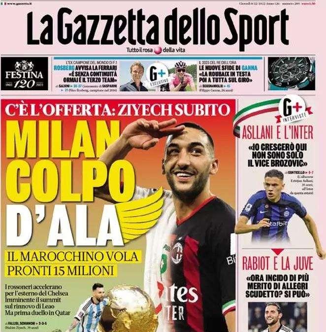 PRIMA PAGINA - Gazzetta: “Milan, colpo d’ala: Ziyech subito”