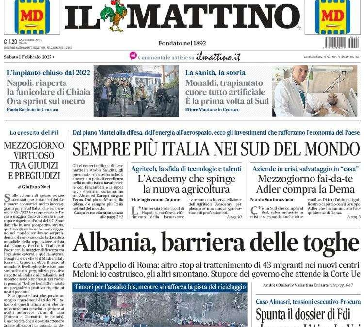 Il Mattino in taglio basso: "Roma-Napoli, sfida tra giganti: Dovbyk contro Lukaku"
