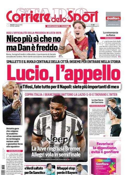 PRIMA PAGINA - Cds Campania: “Lucio, l’appello”