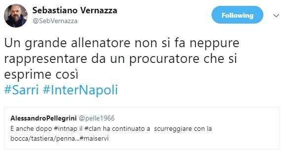 Ag. Sarri: "Il clan continua a 'scureggiare' con la tastiera". Vernazza attacca: "Un grande allenatore..."