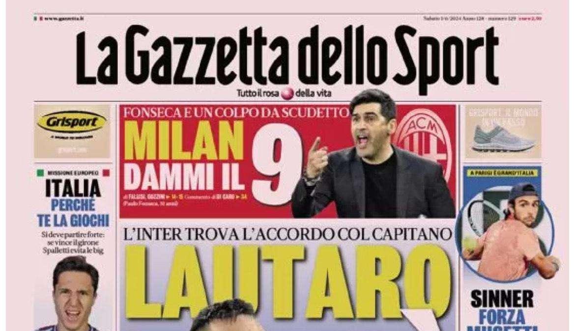 Gazzetta dello Sport: "Lautaro ha detto sì. Il Milan cerca il 9"