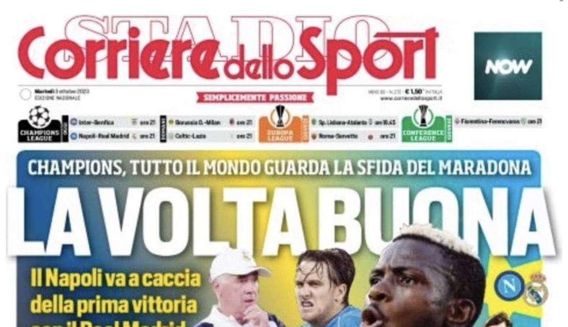 PRIMA PAGINA - Corriere dello Sport: “Napoli-Real, la volta buona”
