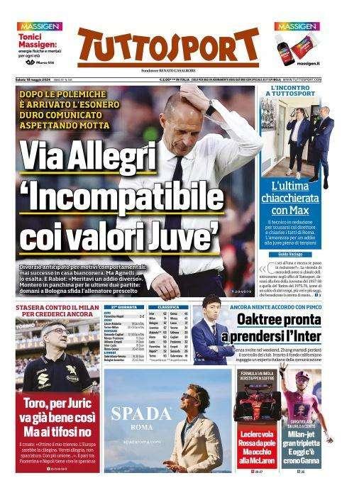 Tuttosport: "Via Allegri. 'Incompatibile coi valori Juve'"