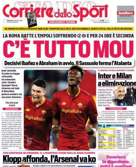 PRIMA PAGINA - CdS: "Inter e Milan a eliminazione, il Napoli vuole approfittare"