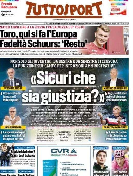 PRIMA PAGINA - Tuttosport sul -10 alla Juve: "Sicuri che sia giustizia?"