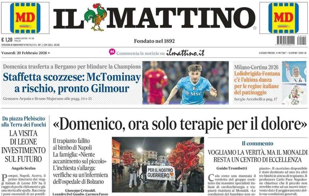 Il Mattino: “Staffetta scozzese: McTominay a rischio, pronto Gilmour”