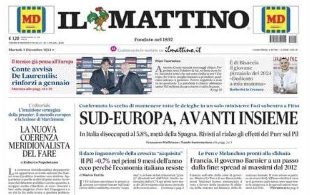 Il Mattino: "Conte avvisa De Laurentiis: rinforzi a gennaio"