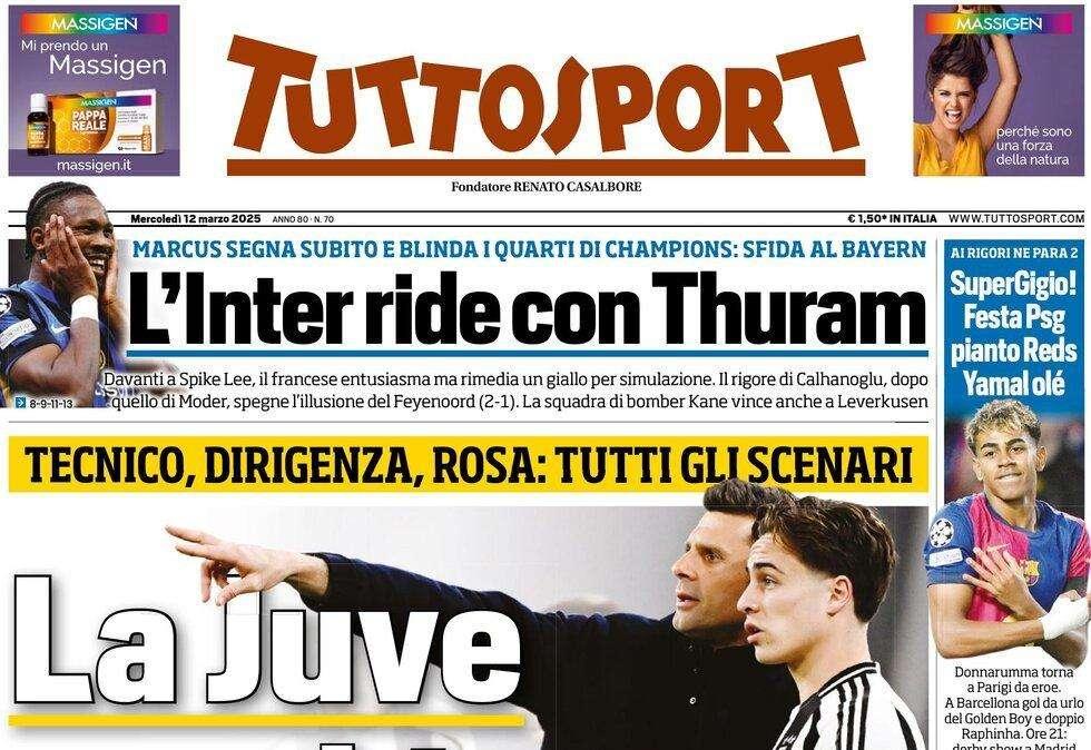 Tuttosport: "La Juve cambia così. L'Inter ride con Thuram"