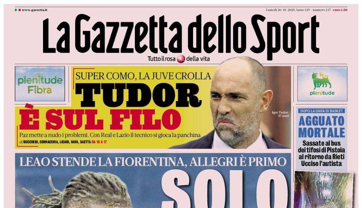 Gazzetta non esclude ribaltoni in casa Juve: "Tudor sul filo"