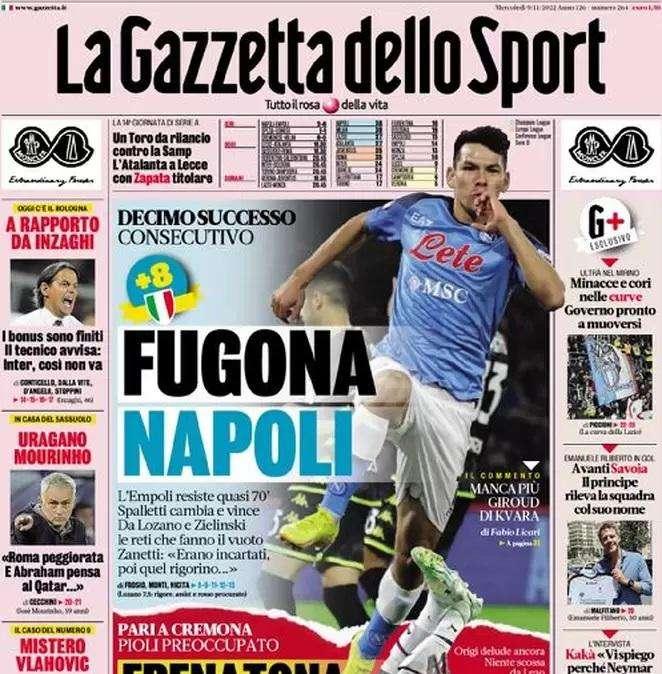 PRIMA PAGINA - Gazzetta: "Fugona Napoli"