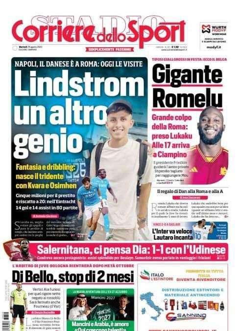 PRIMA PAGINA - Cds Campania: “Lindstrom, un altro genio” 