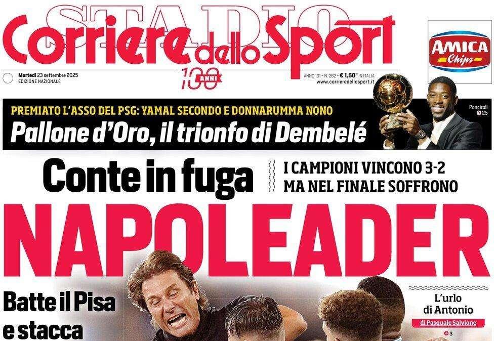 Cds: "Napoleader. Conte in fuga a +2 sulla Juve"