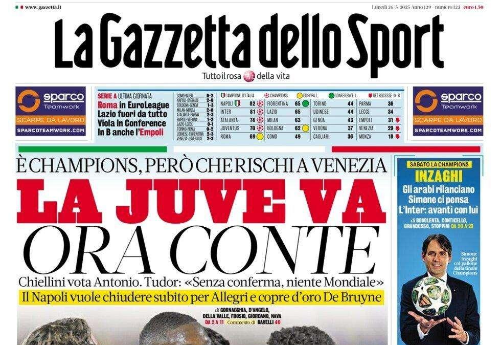 Gazzetta dello Sport a tutta pagina: "La Juve va, ora Conte"
