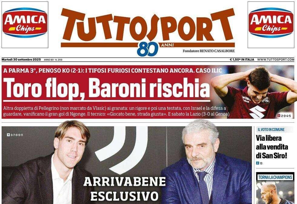 Tuttosport: "Torino flop, Baroni rischia. Dimarco, veleno Inter"