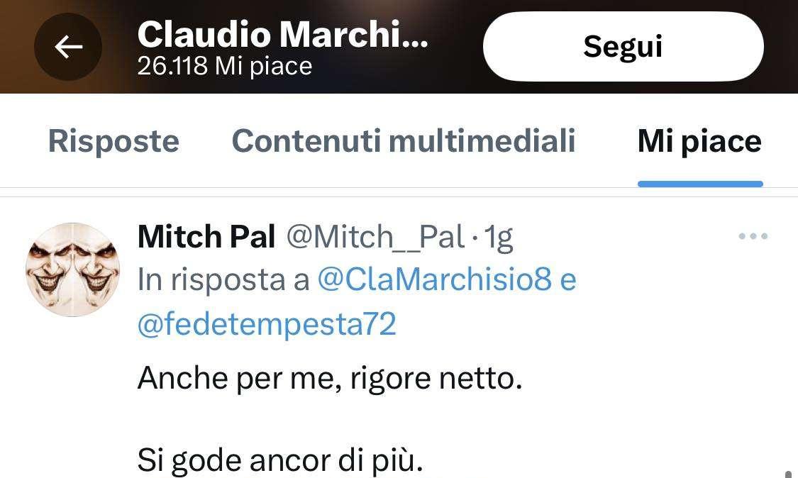 FOTO - “Rigore Lozano netto, si gode ancora di più” e arriva il like dello juventino Marchisio ora in Rai