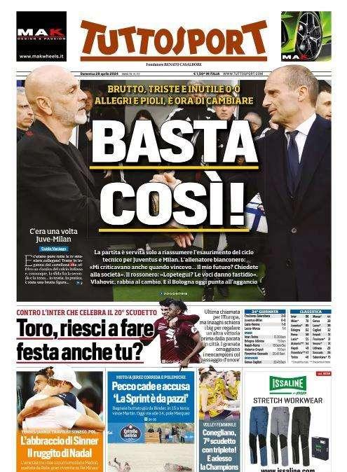 PRIMA PAGINA - Tuttosport: "Pioli-Allegri: basta così"