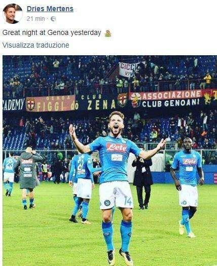 FOTO - Mertens esulta sui social: "Grande notte ieri a Genova!"