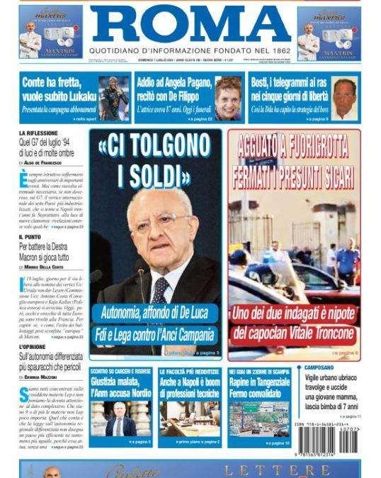 Il Roma titola: "Conte ha fretta, vuole subito Lukaku"