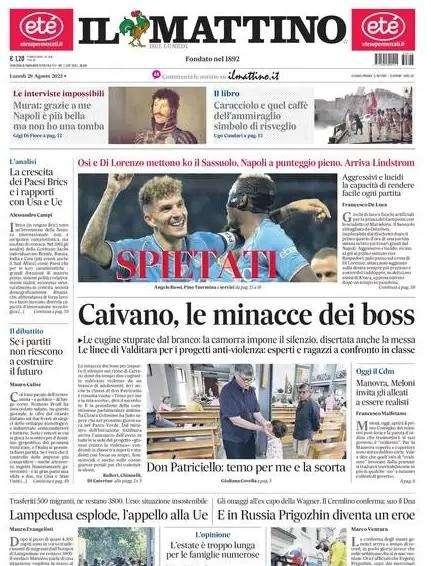 PRIMA PAGINA - Il Mattino: "Spietati! Ed arriva Lindstrom"