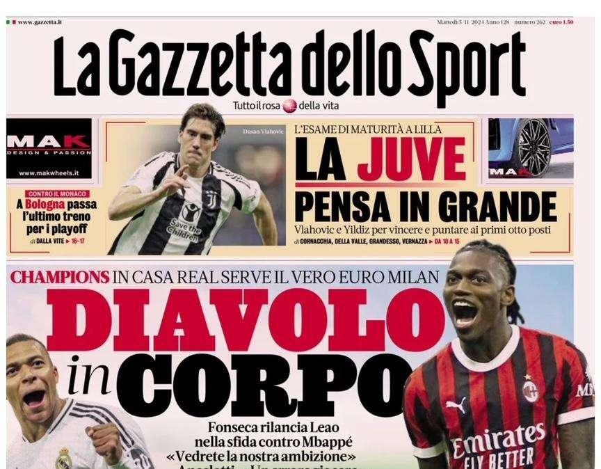 Gazzetta dello Sport: "La Juve pensa in grande. Lazio sempre terza"
