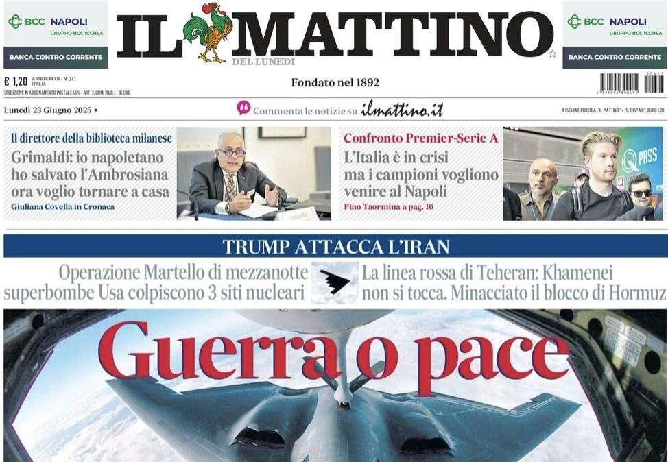 Il Mattino in apertura: "Italia in crisi, ma i campioni vogliono venire a Napoli"