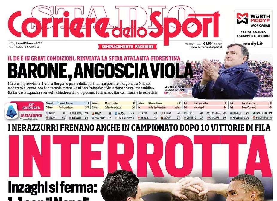 PRIMA PAGINA - Cds: "Interrotta! Nerazzurri fermati dopo 10 vittorie di fila"