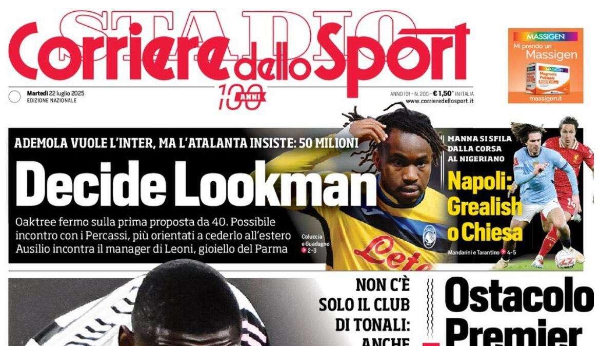 Corriere dello Sport: "Napoli, Grealish o Chiesa per l'attacco"