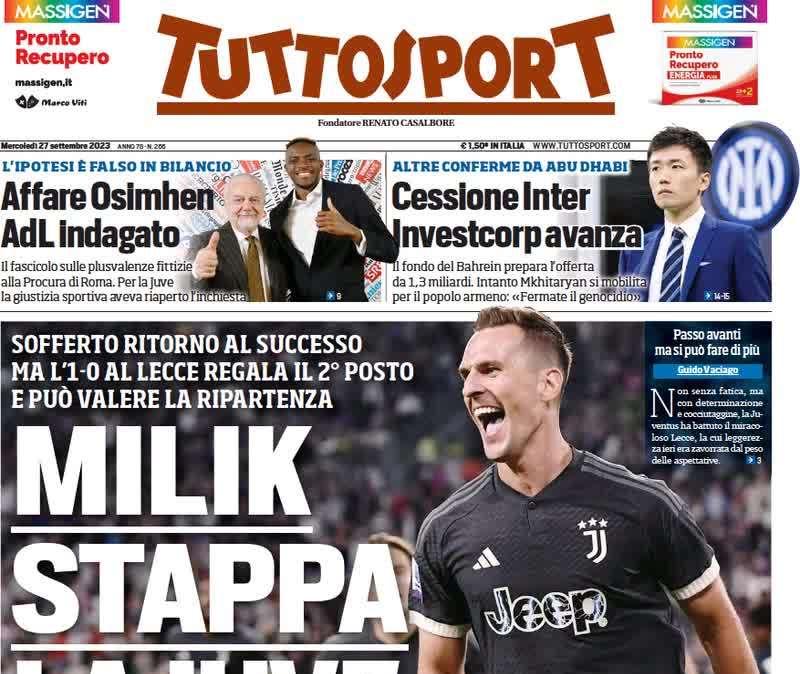 PRIMA PAGINA - Tuttosport - "Milik stappa la Juve"