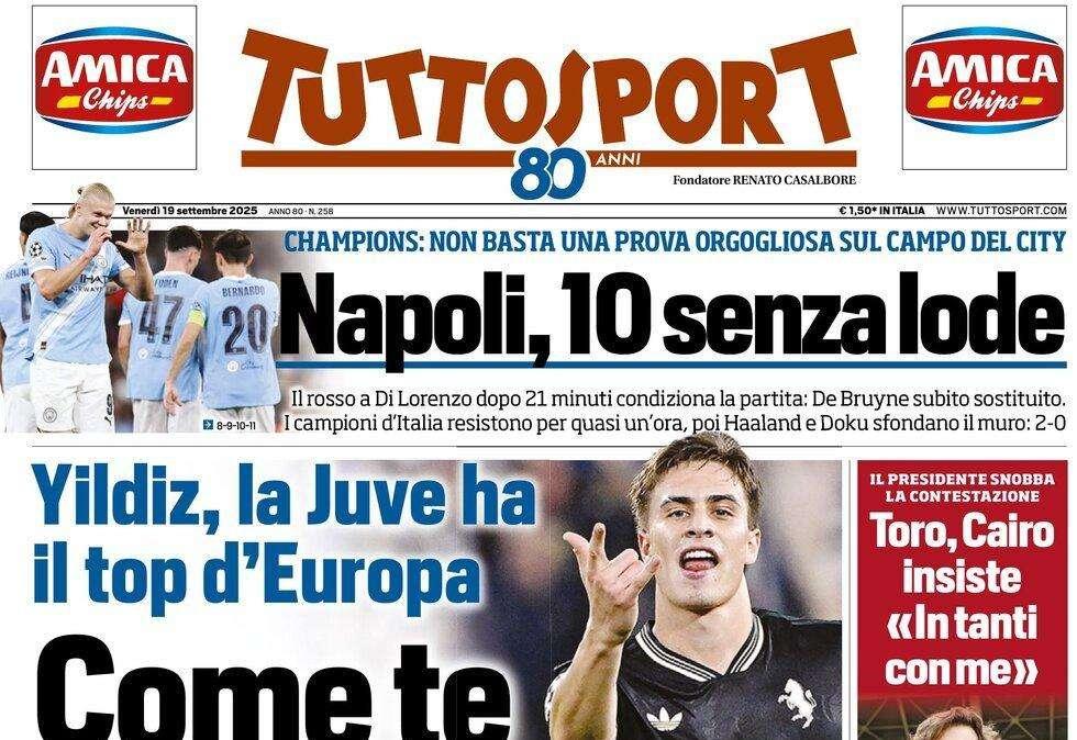 Tuttosport: "Napoli, dieci senza lode. De Bruyne sostituito subito"