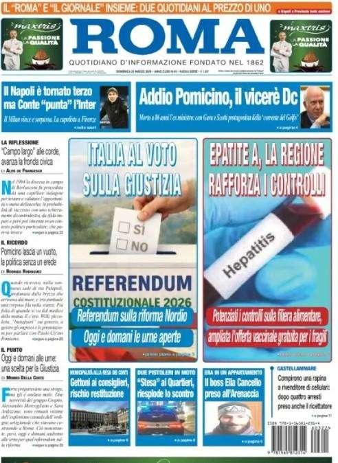 Il Roma: "Il Napoli è tornato terzo, ma Conte punta l'Inter"