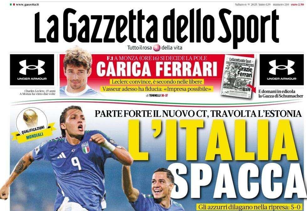 Gazzetta dello Sport celebra la nazionale: "L'Italia spacca"