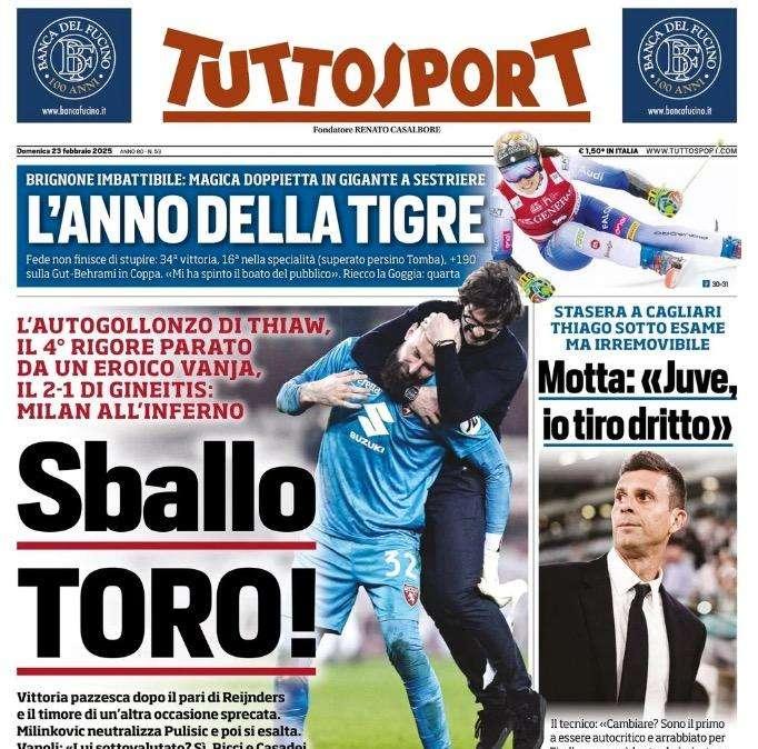 Tuttosport: "Sballo Toro! Lautaro riporta l'Inter in vetta, ma che fatica"