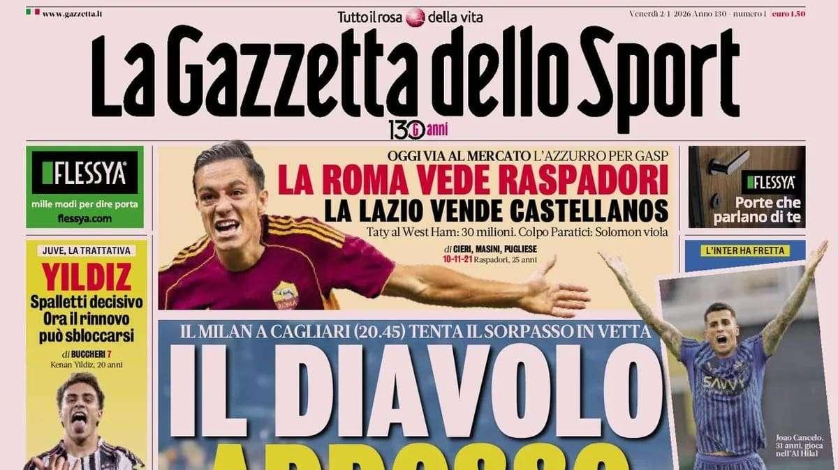 Gazzetta: "La Roma vede Raspadori, la Lazio vende Castellanos"