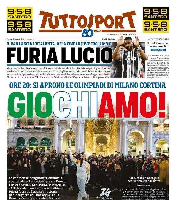 Tuttosport: "Juventus, furia Spalletti: ko con l'Atalanta"