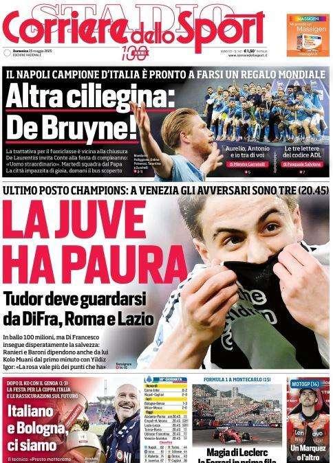 Corriere dello Sport in taglio alto: "Altra ciliegina, De Bruyne!"