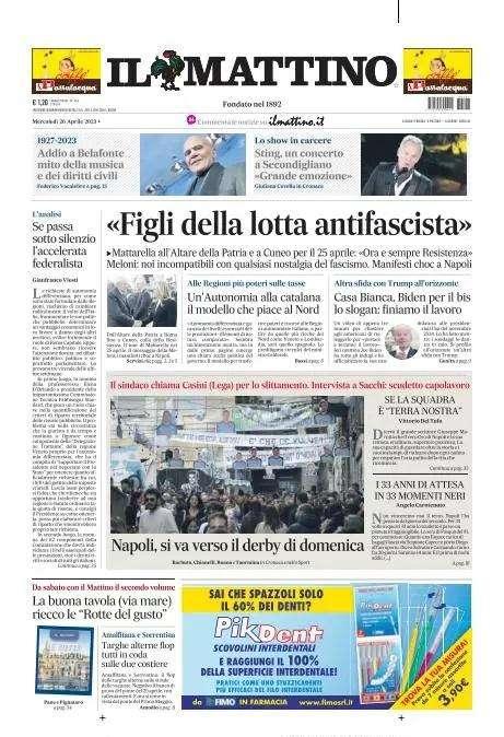 PRIMA PAGINA - Il Mattino: “Napoli, si va verso il derby di domenica"
