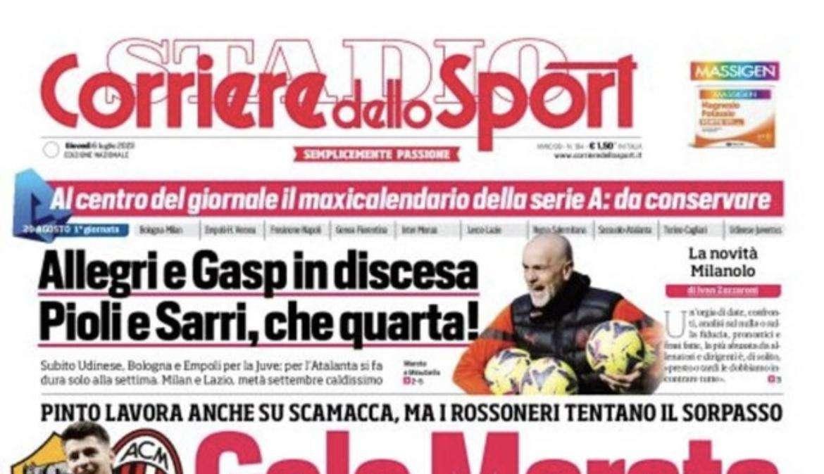 PRIMA PAGINA - CdS: “Allegri e Gasp in discesa. Pioli e Sarri, che quarta!”
