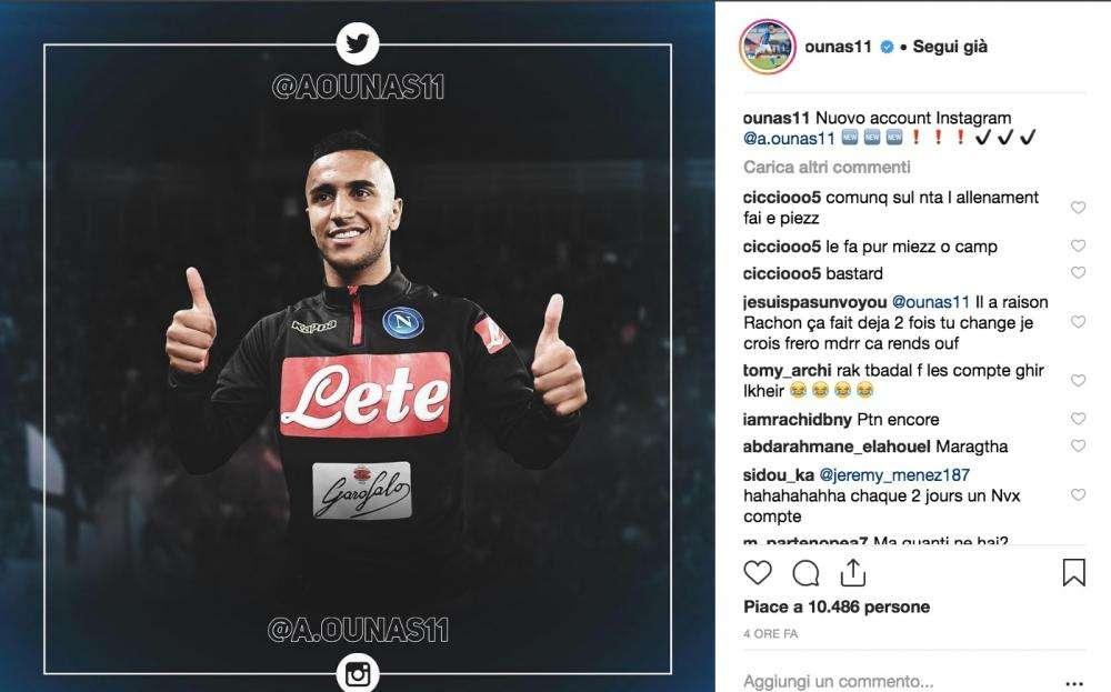FOTO - Ounas annuncia su Instagram: "Aperto nuovo account"