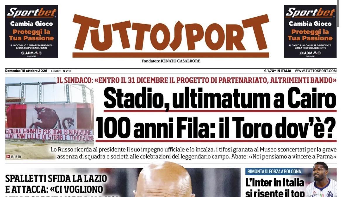 Napoli ko a Venezia, Tuttosport: "Ahi De Bruyne, Allegri nei guai"
