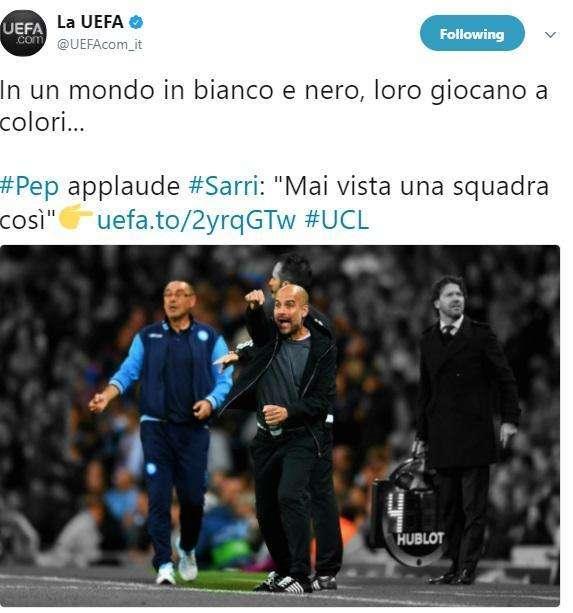FOTO - La UEFA si inchina a Sarri e Guardiola: "In un mondo in bianco e nero, loro giocano a colori.."