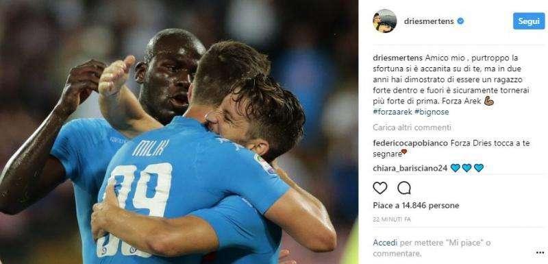 FOTO - Mertens, bel messaggio a Milik: "La sfortuna si è accanita, ma sei forte e tornerai meglio di prima!"