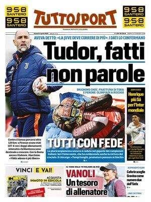 Tuttosport sulla Juventus: "Tudor, fatti e non parole"