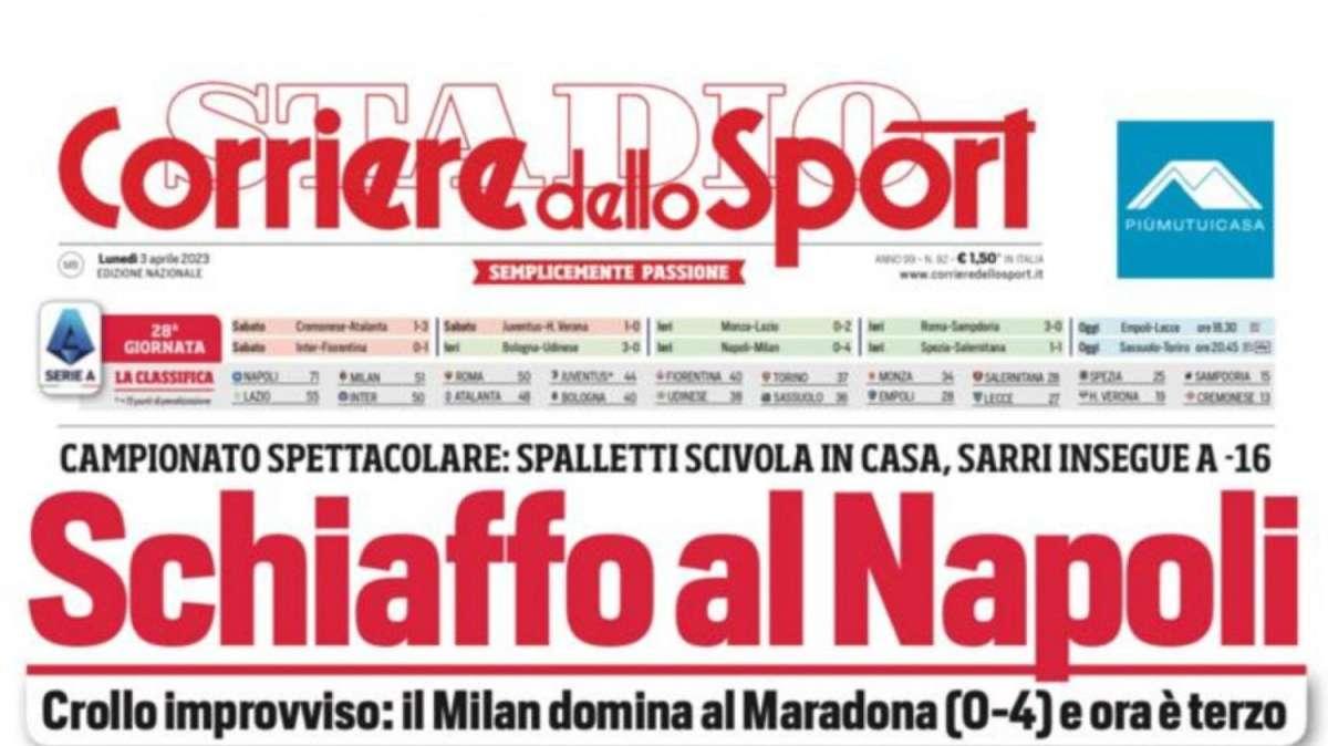 PRIMA PAGINA - Corriere dello Sport: "Schiaffo al Napoli"