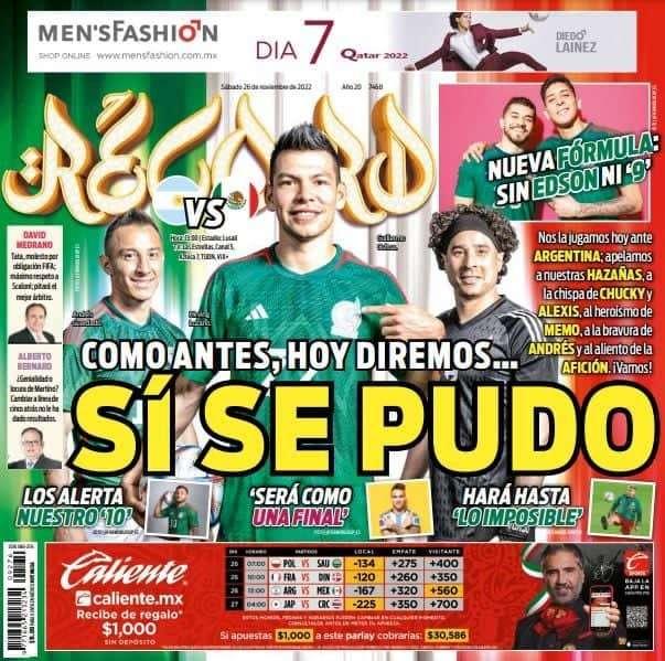 In Messico credono nell'impresa contro l'Argentina. Record titola: "È possibile" con la foto di Lozano 