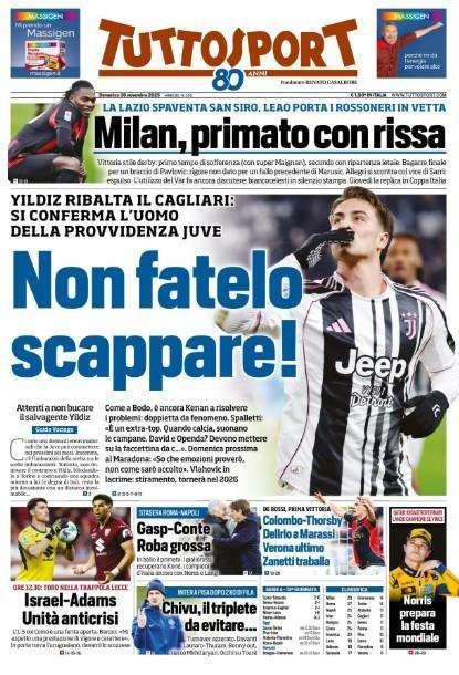 Tuttosport in taglio basso su Roma-Napoli: "Gasp-Conte, roba grossa"