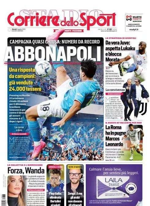 PRIMA PAGINA - CdS Campania: “Abbonapoli: già vendute 24.000 tessere"