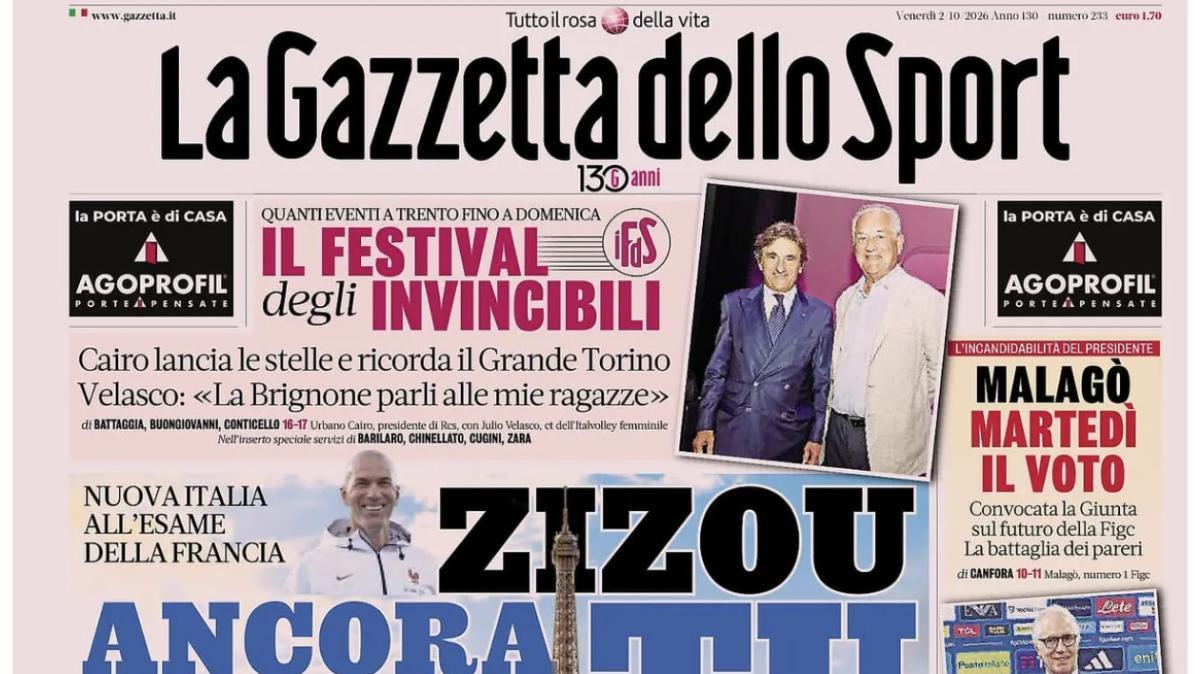 Zizou, ancora tu: la prima de La Gazzetta dello Sport su Italia-Francia