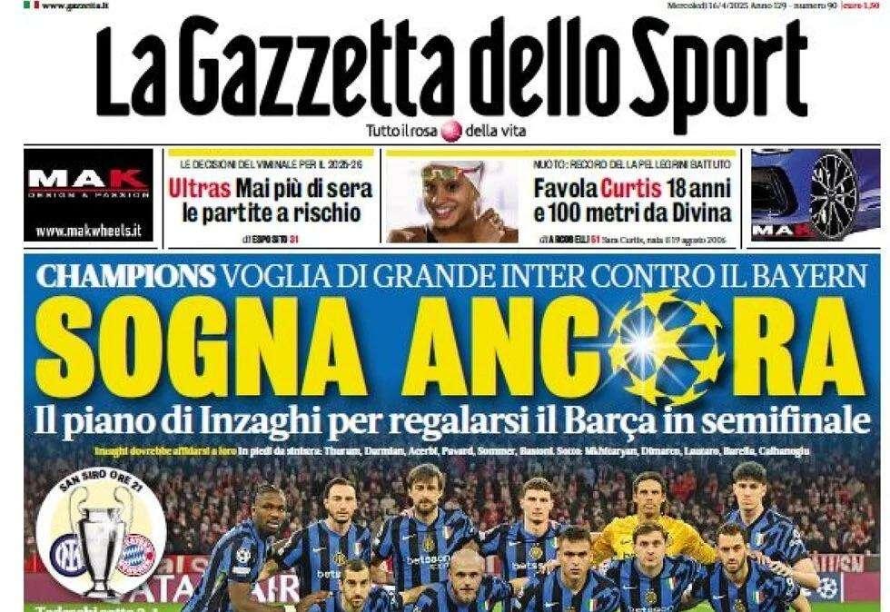 Gazzetta dello Sport carica l'Inter per la Champions: "Sogna ancora"