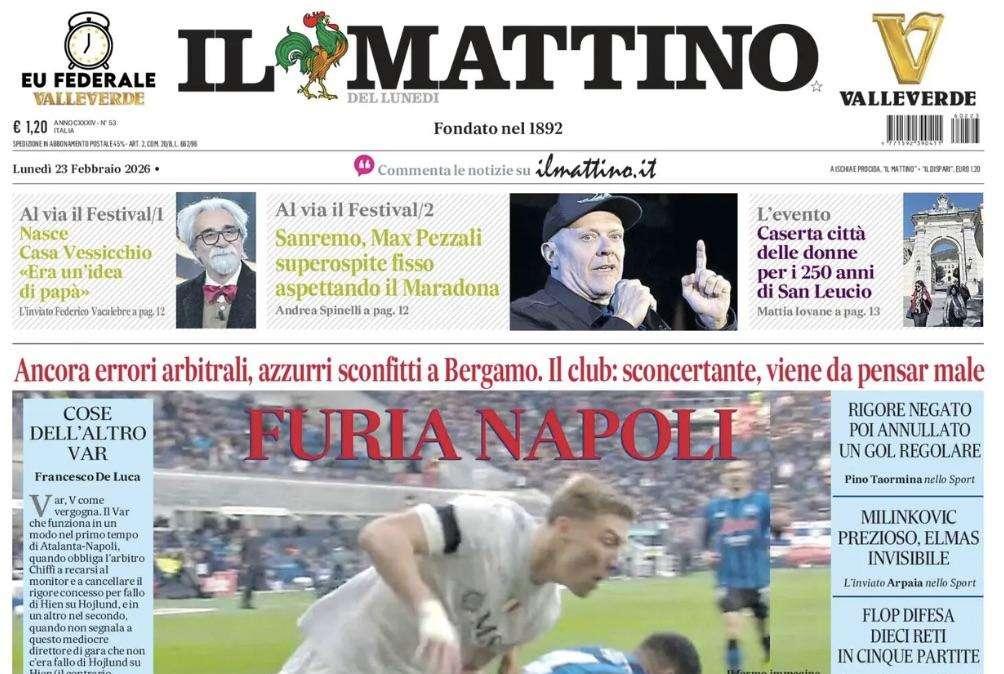 Il furto di Bergamo in prima pagina su Il Mattino: "Furia Napoli"