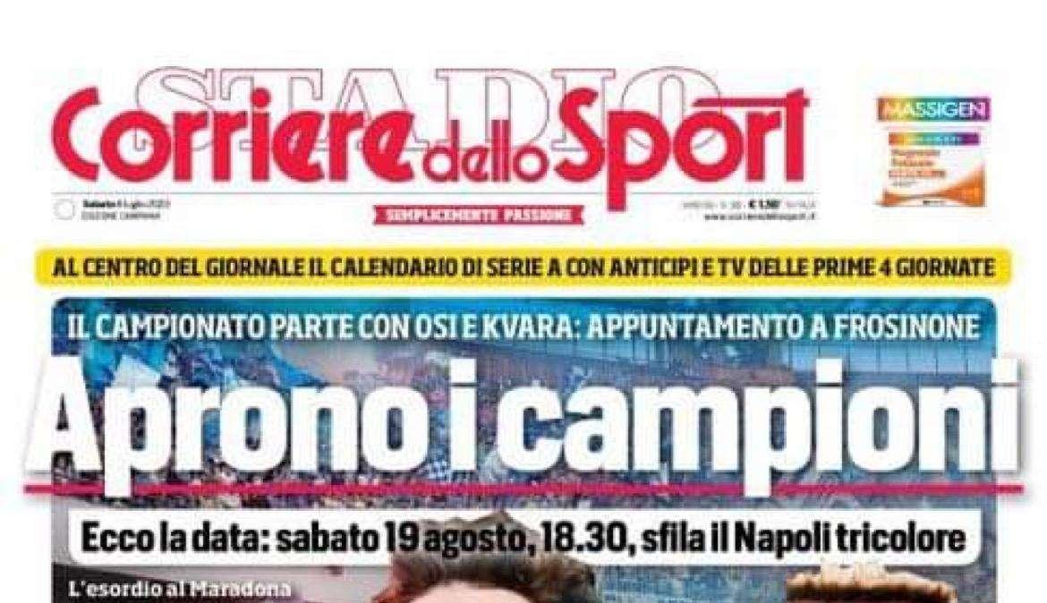 PRIMA PAGINA - Cds Campania: “Aprono i campioni” 